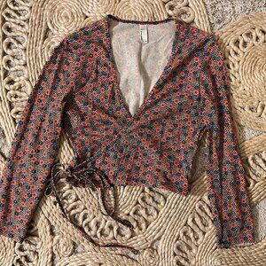 American Apparel Ballet Wrap Tie Long Sleeve Crop Top